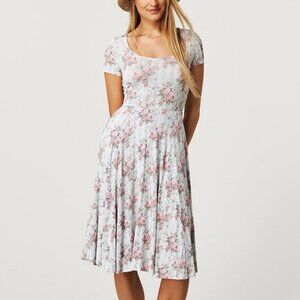 Posh Peanut Women's Scoop Midi Dress S Trixie Pink Rose Floral Print Cottagecore